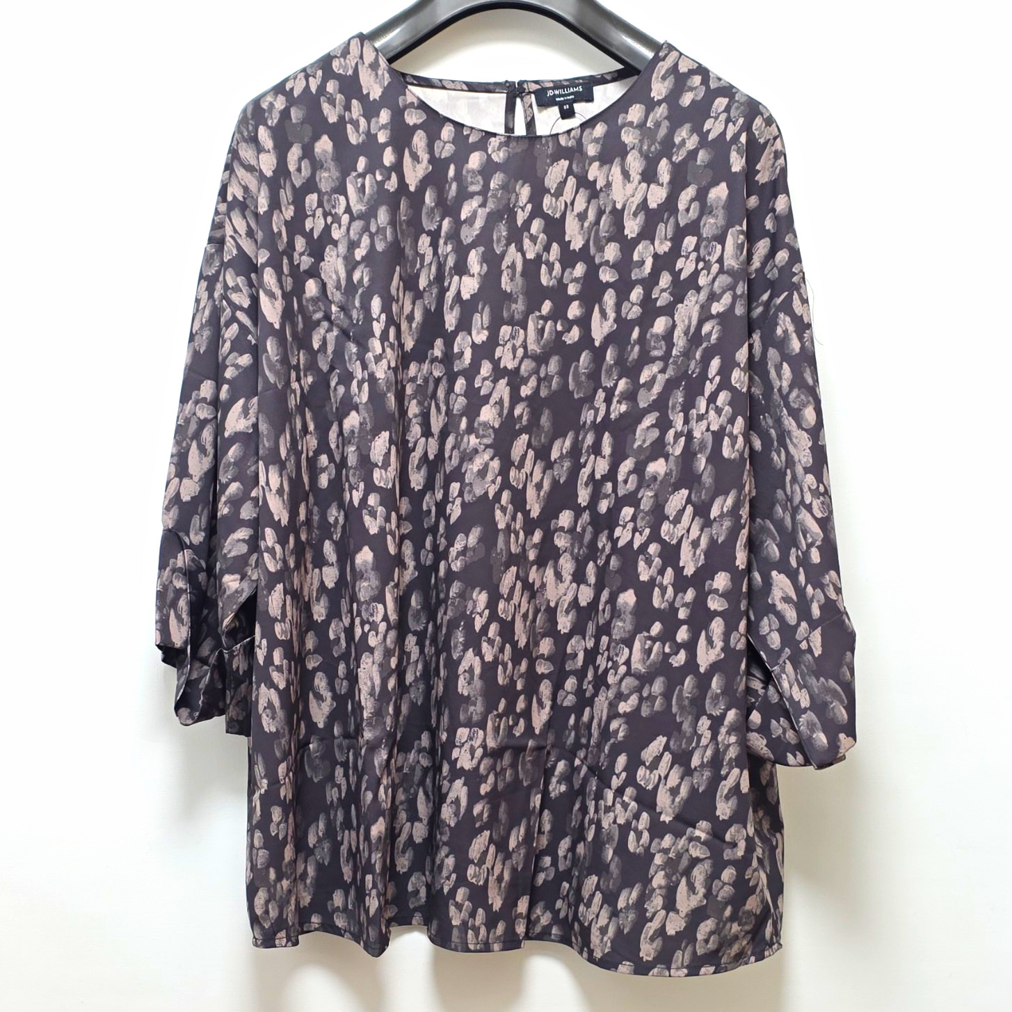 JD Williams Womens Grey Black Animal Print Tunic Blouse 3/4 Sleeve Plus Size 22