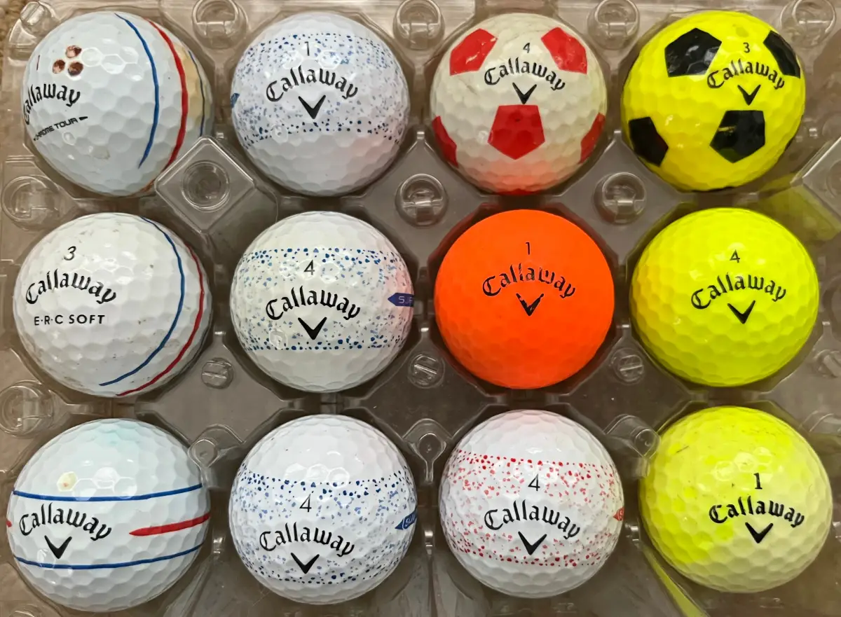 12 x Callaway Golf Balls Mix Truvis Soccer High Vis Yellow Orange Splatter Stripes Triple Track