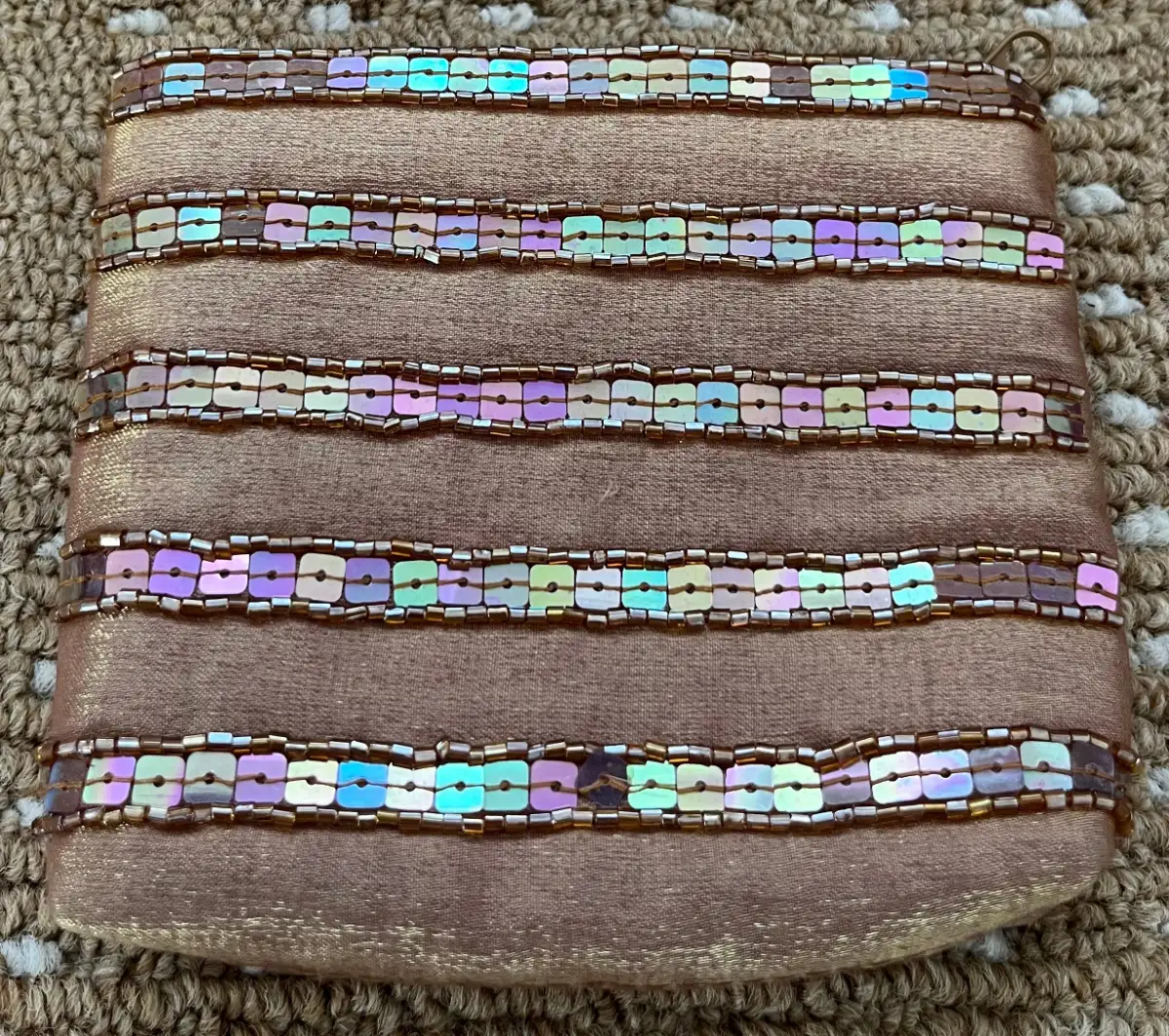 Gold Bronze Metallic Shimmer Embellished Bead Sequins Stripe Coin Card Purse by Boots