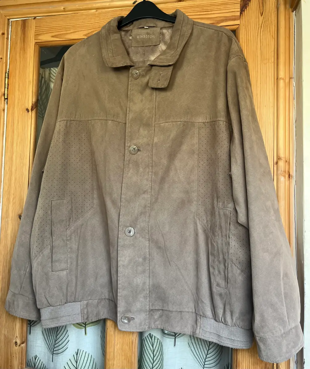 Vintage Retro Kingston Men's Faux Suede Blouson Jacket Brown Bomber Harrington Size XL in VGC