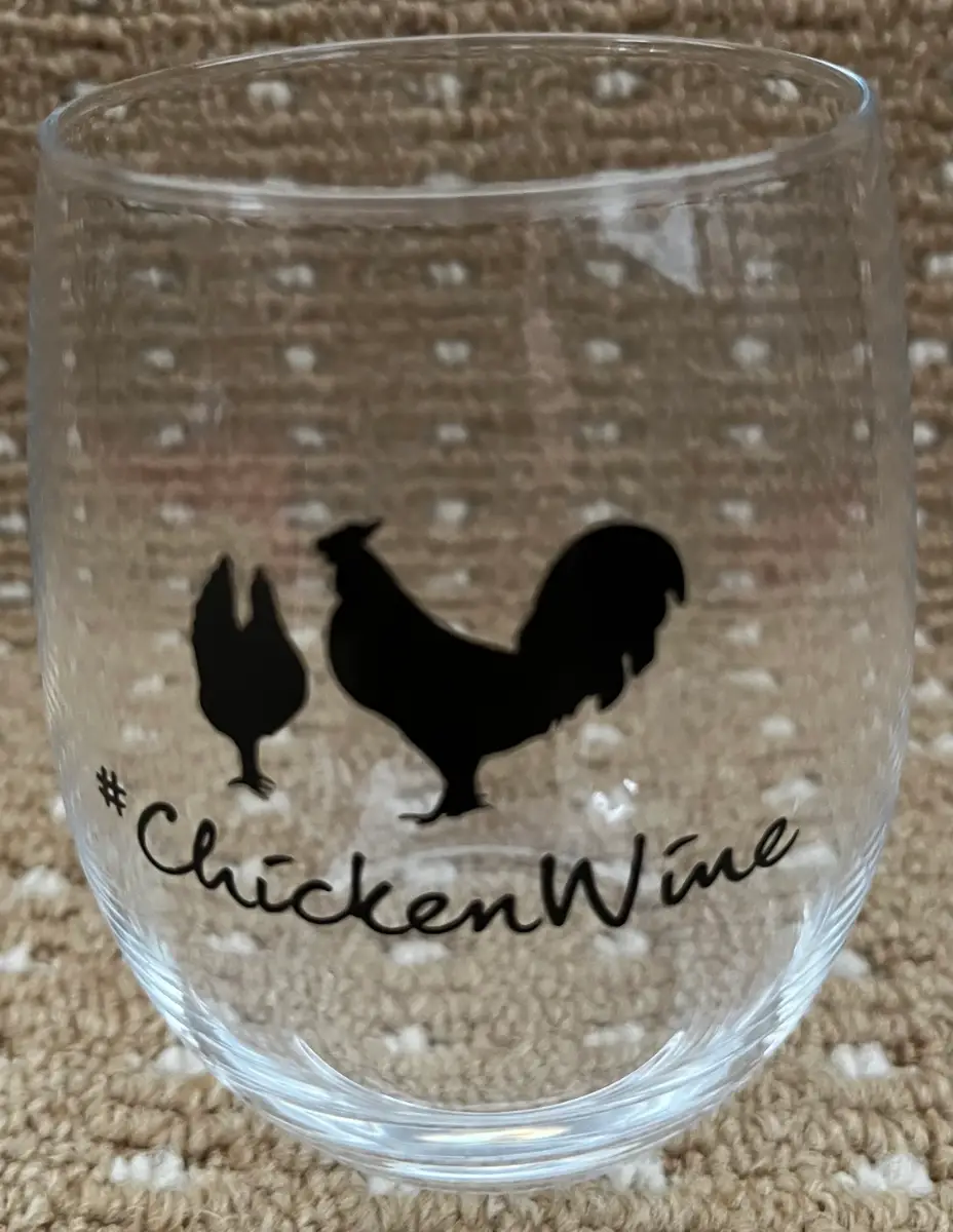 Novelty Stemless Wine Glass Tumbler #ChickenWine Cockerel Hen Owner Fun Gift Country VGC