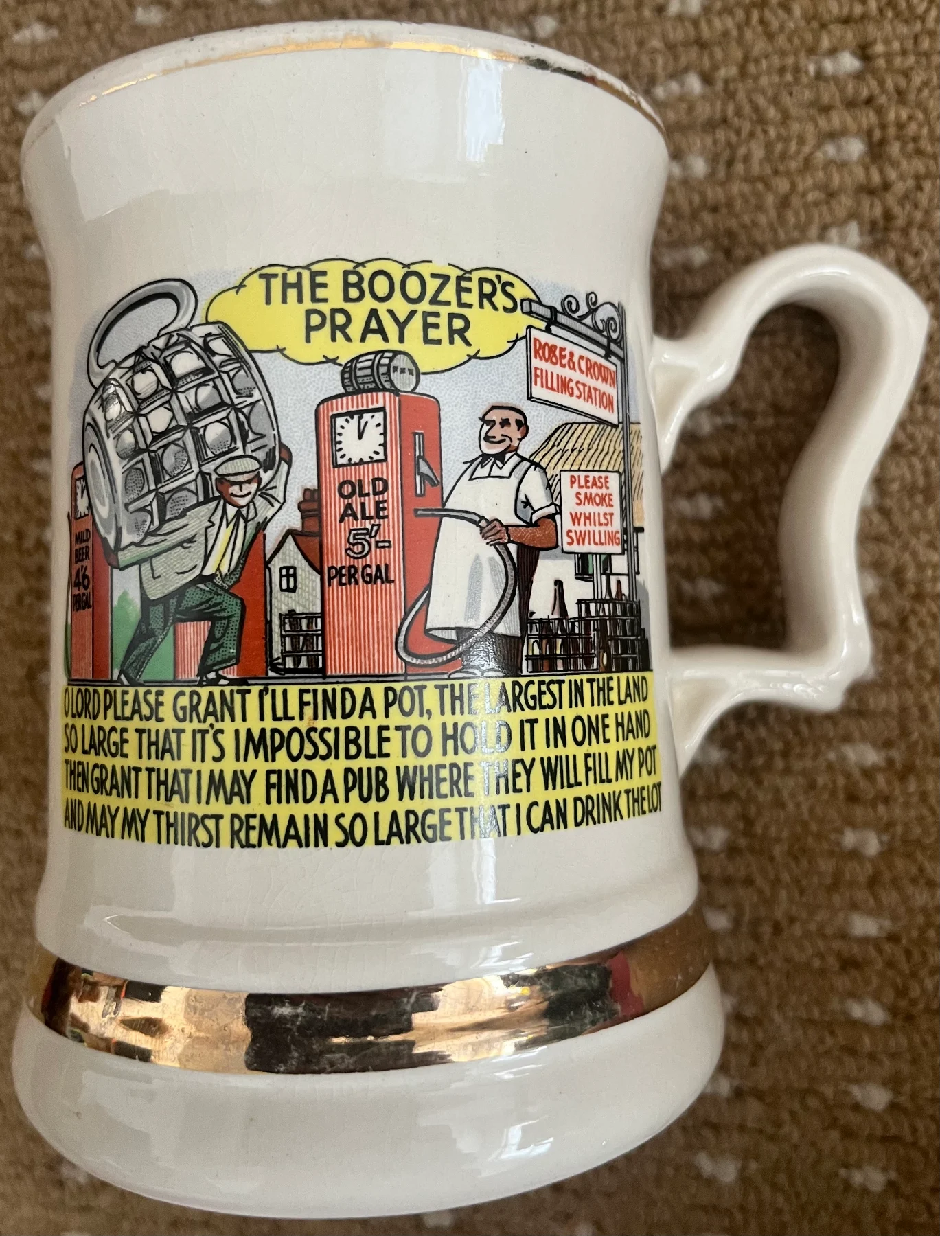 Vintage Prince William Ware “The Boozer’s Prayer” Retro Tankard Mug 22ct Gold 1970s