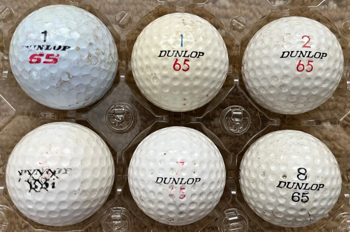 6 x Vintage Dunlop 65 Golf Balls Classic British Small Ball Collector Display