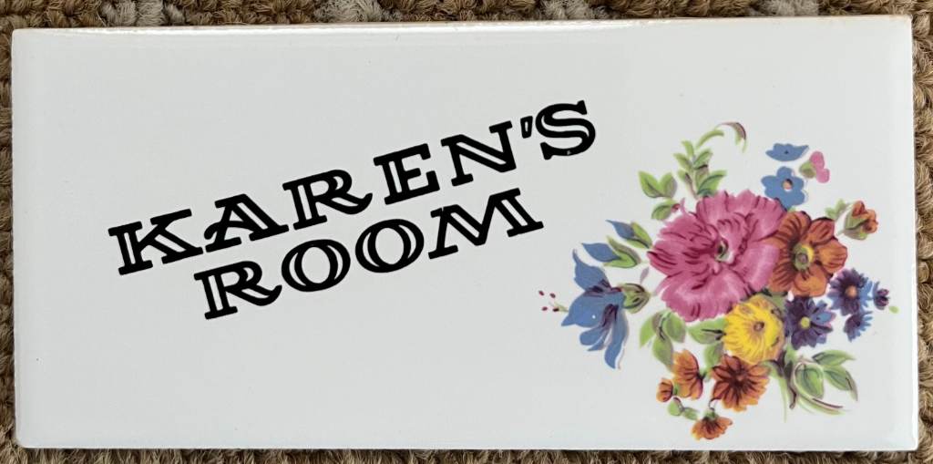 Vintage Bedroom Door Name Plaque Karen's Room Ceramic Pottery H & R Johnson VGC