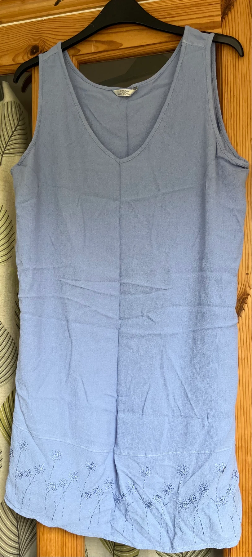 Marks & Spencer Blue Embroidered Viscose Summer Dress Beach Cover Up Size 12