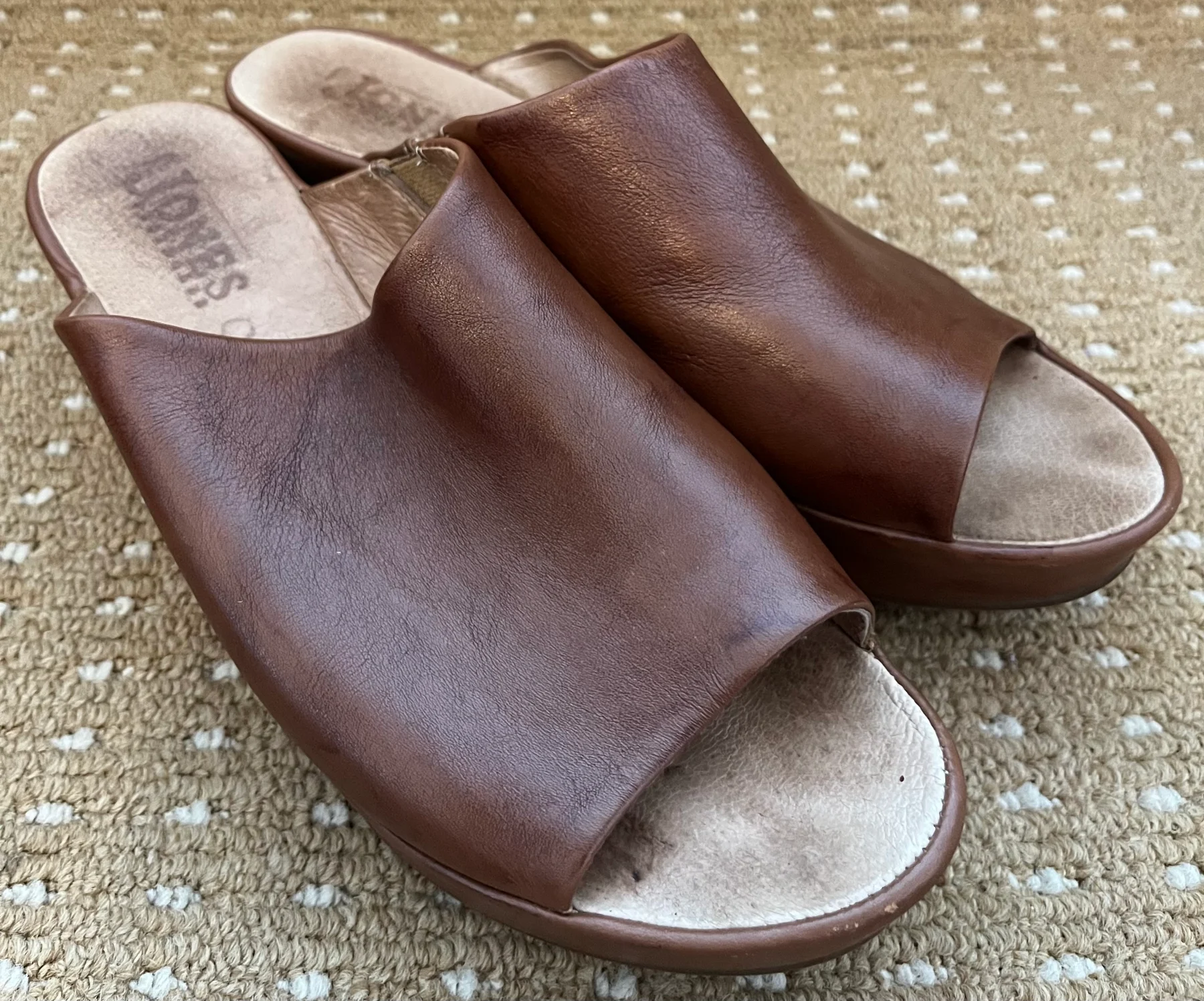 Jones Bootmaker Vintage-Style Brown Leather Platform Wedge Mules Size UK6 EU39