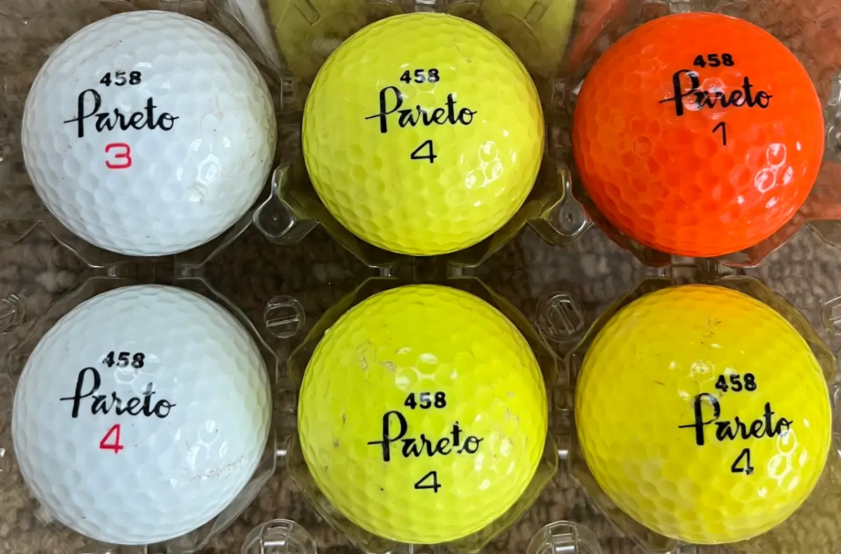 6 x Vintage Pareto 458 Retro Golf Balls - Rare Collectible Set