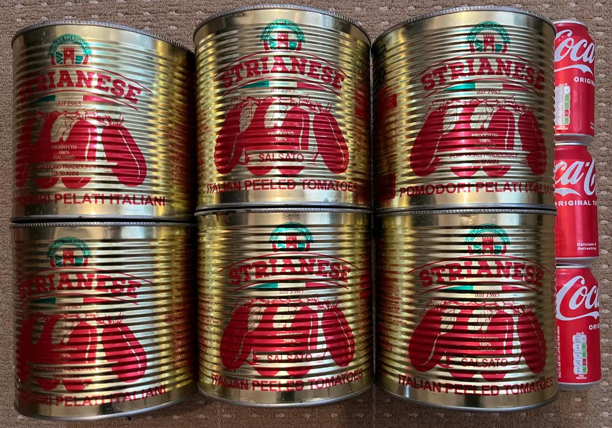 6 x Empty Strianese Tomato Metal Tins 2.5kg 15cm in VGC