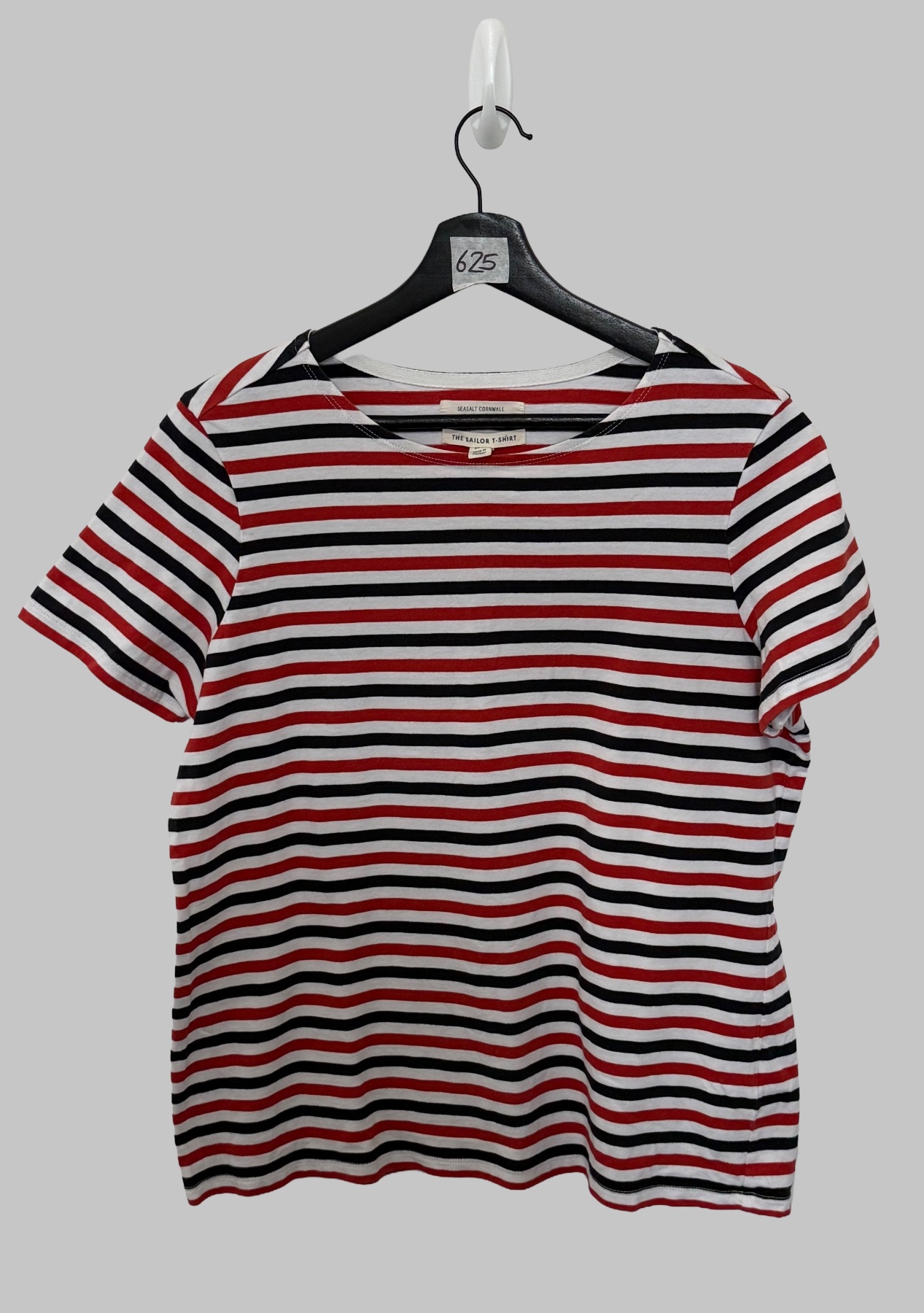Seasalt Cornwall Sailor T-Shirt UK 16 Womens Red Navy Striped Organic Cotton Tee