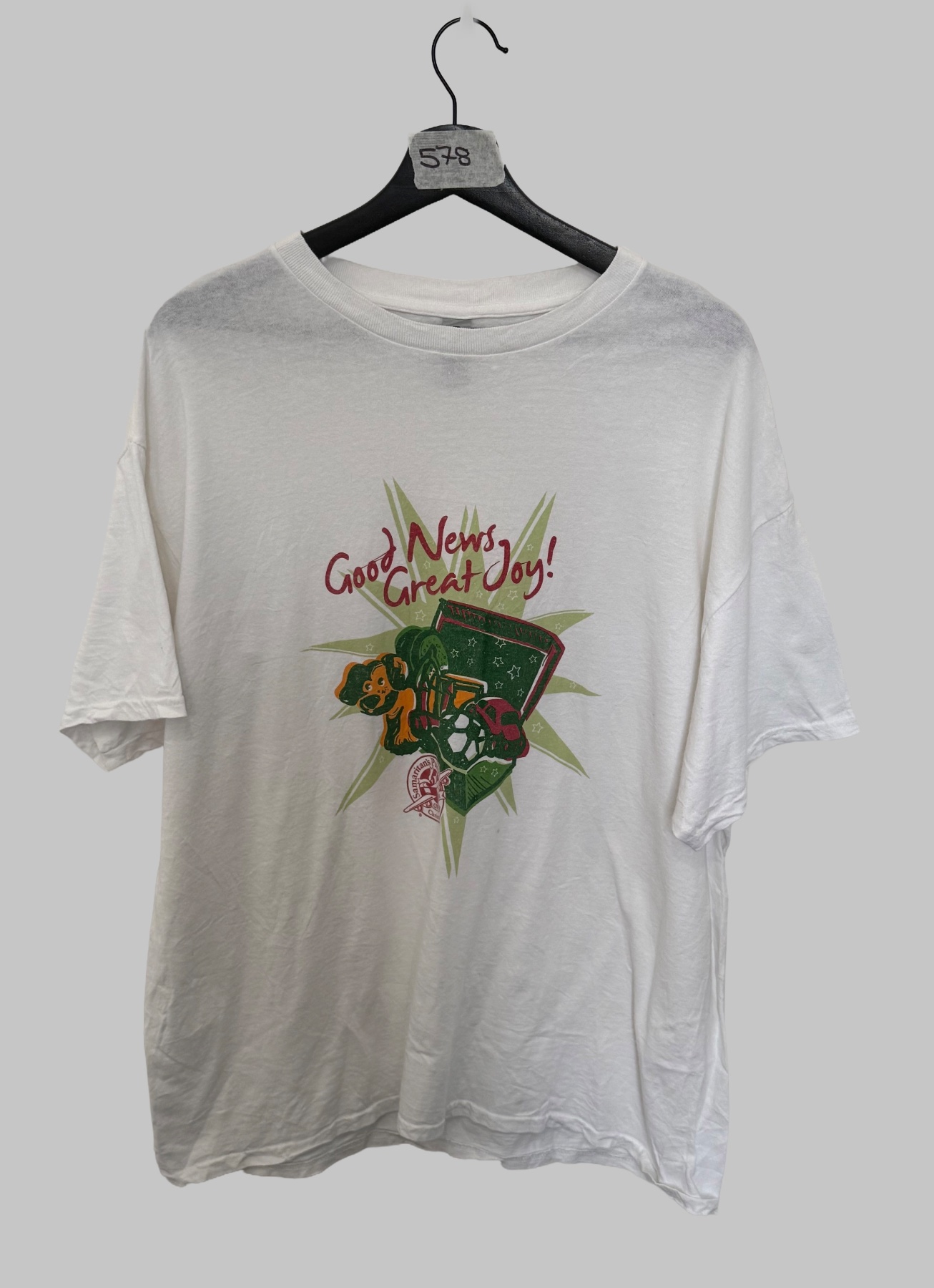 Gildan Heavy Cotton White "Good News Great Joy" Graphic T-Shirt Size XL Tee