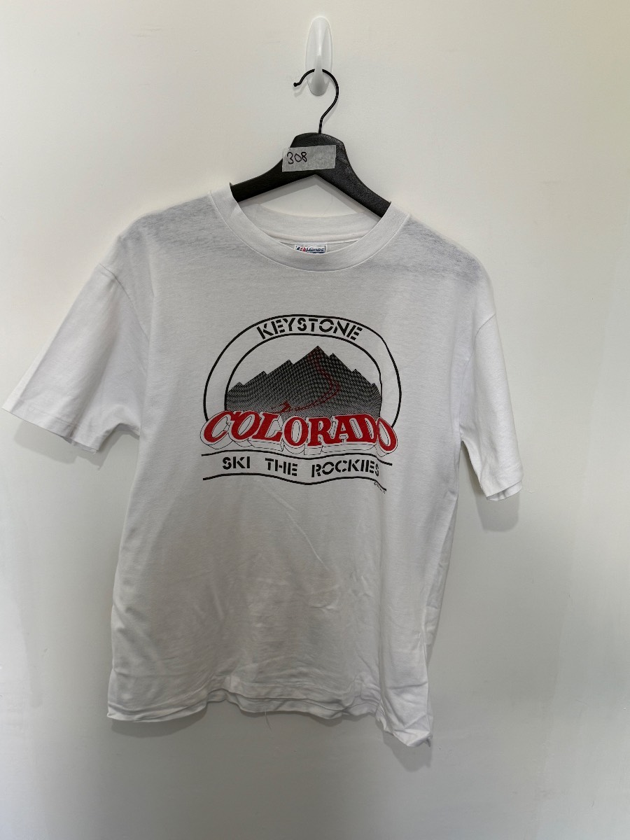 Vintage 80s Hanes Beefy T Shirt Mens L Keystone Colorado Ski The Rockies USA