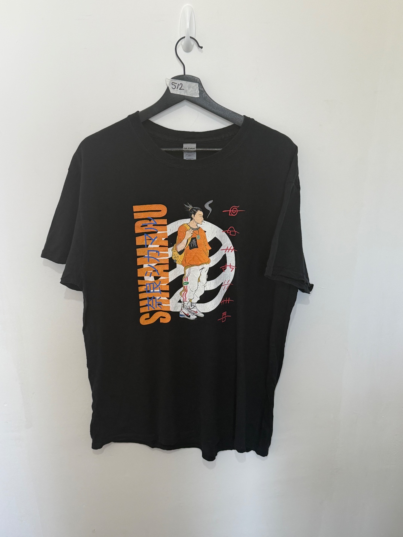Gildan Mens Naruto Shikamaru Anime Graphic T-Shirt Black Size Large