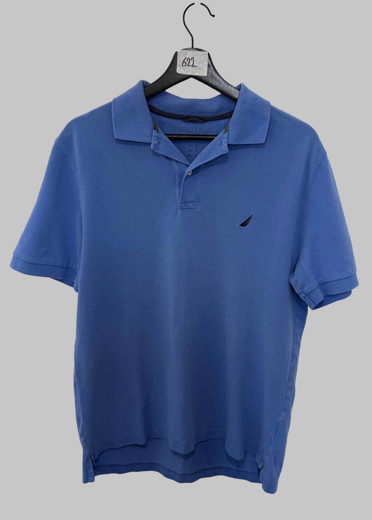 Men's Nautica Polo Shirt Medium Blue Short Sleeve Embroidered Sailboat Logo 100% Cotton