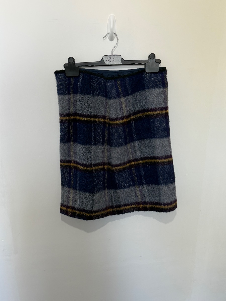 M&S Marks & Spencer Womens Wool Blend Plaid Tartan Mini Skirt Blue Grey Check UK