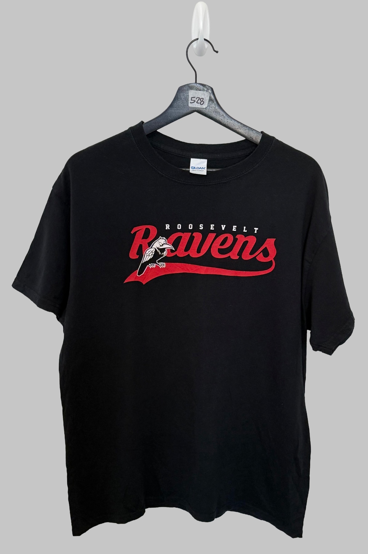 Vintage Roosevelt Ravens T Shirt Mens Black Gildan Ultra Cotton Graphic Tee