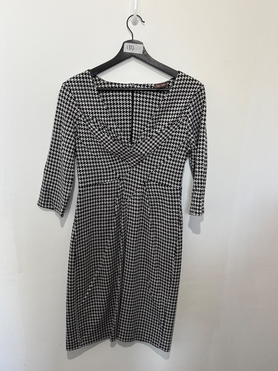 Phase Eight Black & White Houndstooth Knit Dress - Size 10 (Excellent Condition)