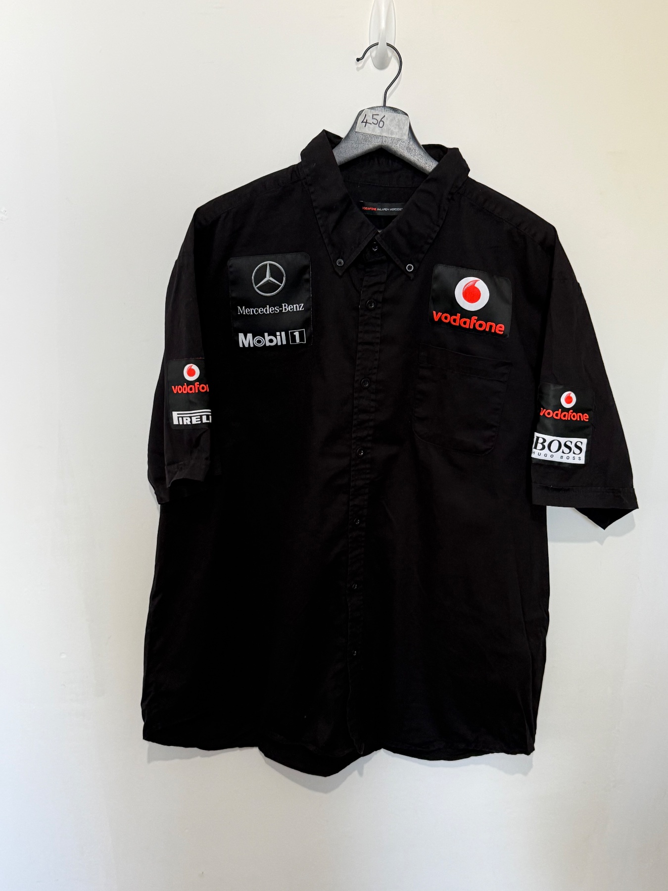 Vintage Vodafone McLaren Mercedes F1 Team Button Shirt Mens 2XL Black Boss