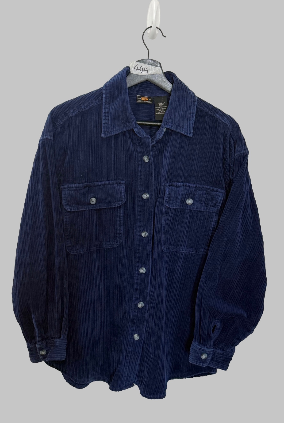 Vintage Route 66 Mens Small Navy Blue Corduroy Button Up Long Sleeve Shirt 100% Cotton