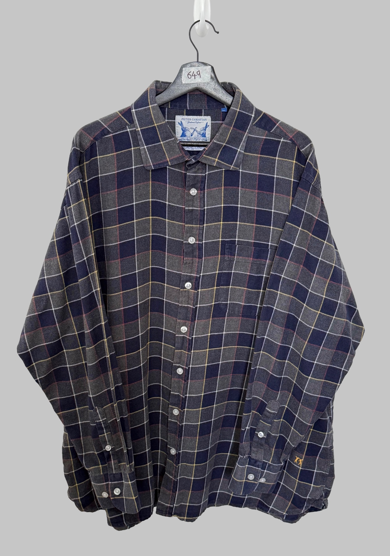 Peter Christian Mens Shirt 3XL Italian Canclini Cotton Plaid Check Long Sleeve