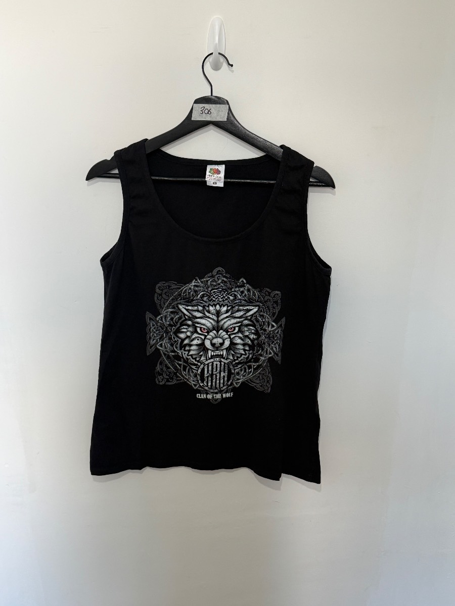HRH Clan Of The Wolf Tank Top Womens XL Black Graphic Vest Fruit Of The Loom