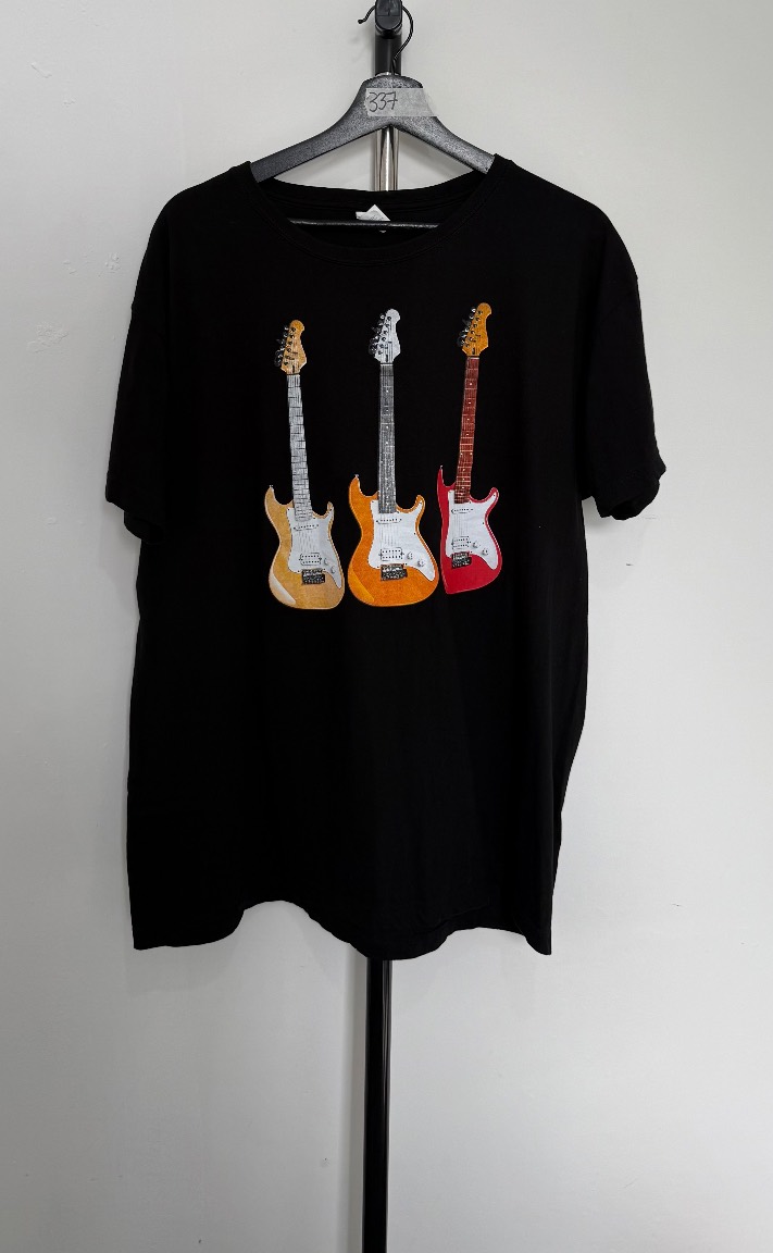 Men's Black Electric Guitar Graphic T-Shirt - Anbor Premium - Size XXL