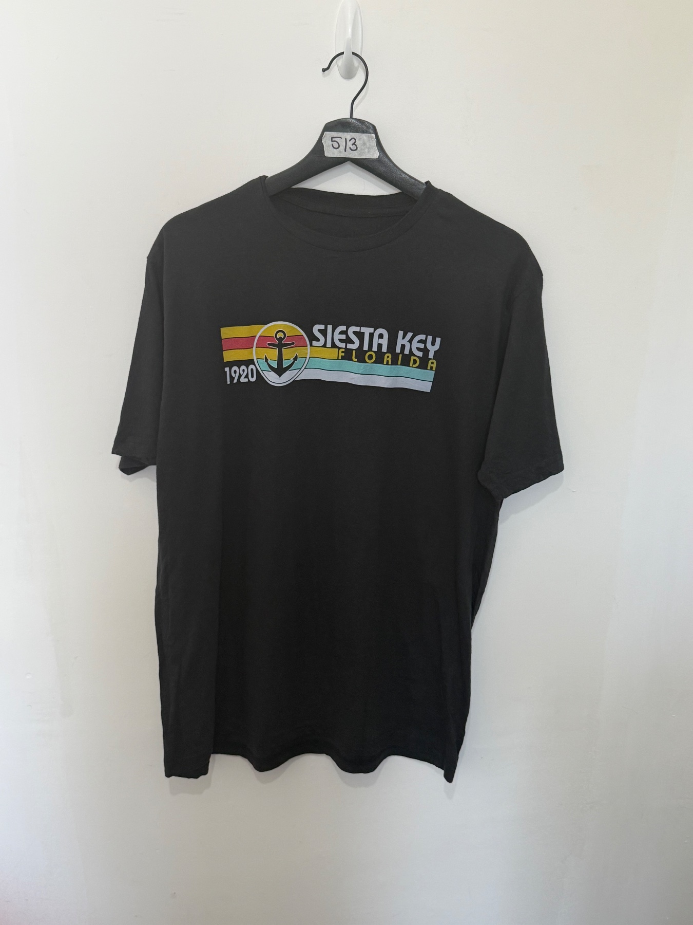 Siesta Key Florida T-Shirt Mens Black Retro Anchor Graphic Tee 1920 Vintage Style