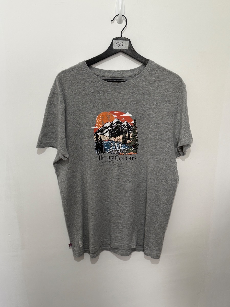 Henry Cottons Mens M Grey Graphic T-Shirt Adventure Is Calling Mountain Outdoors