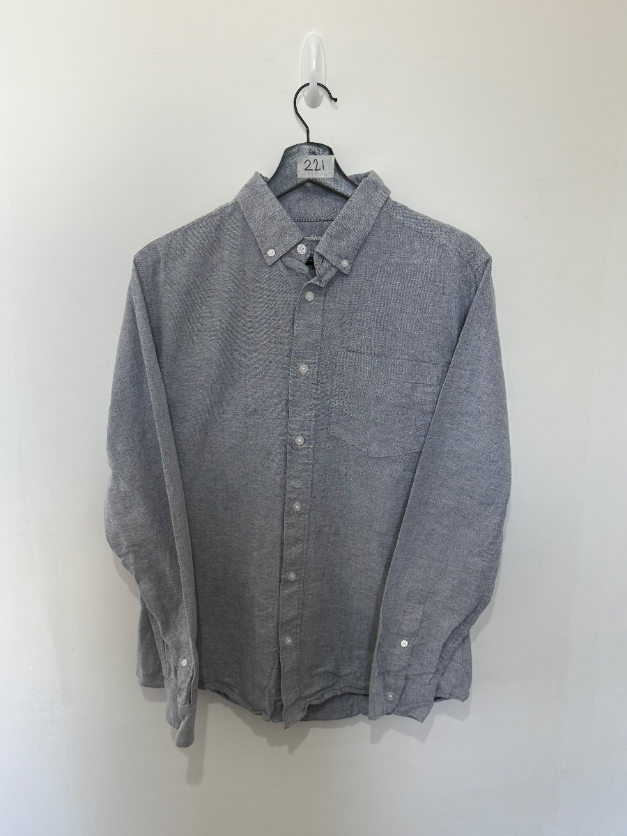 River Island Mens Grey Oxford Long Sleeve Shirt Size M Button Down Smart Casual