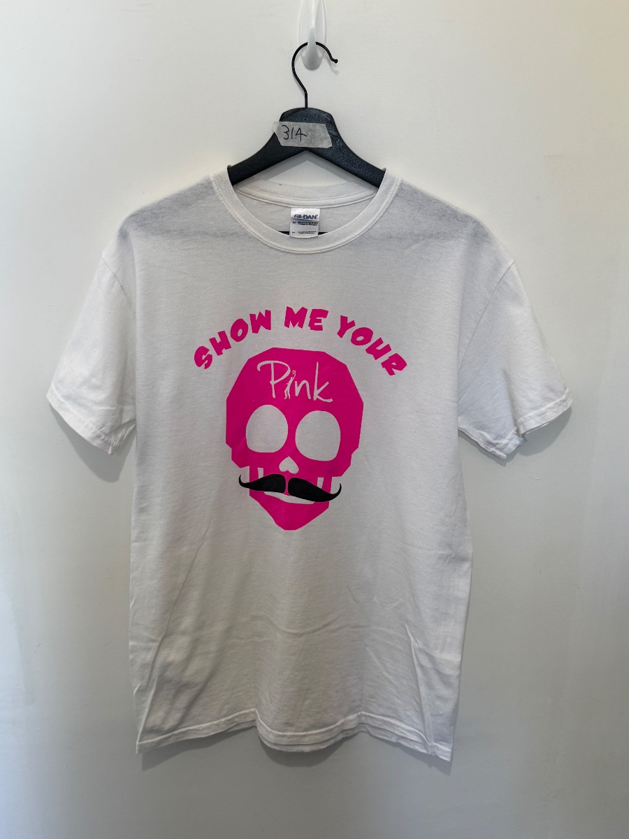 Show Me Your Pink Skull Graphic T-Shirt White Size M Gildan Heavy Cotton