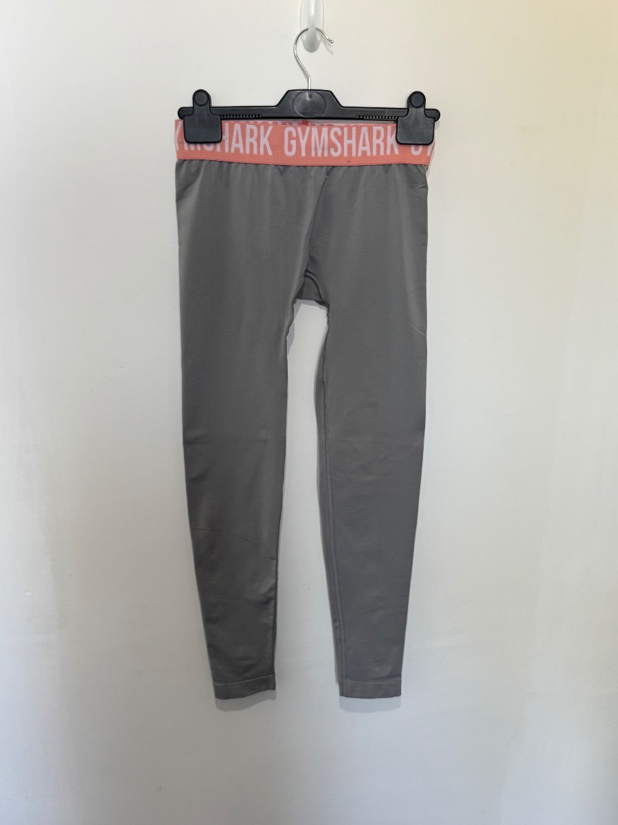 Gymshark Womens Grey Leggings Pink Branded Waistband Gym Sports Tights