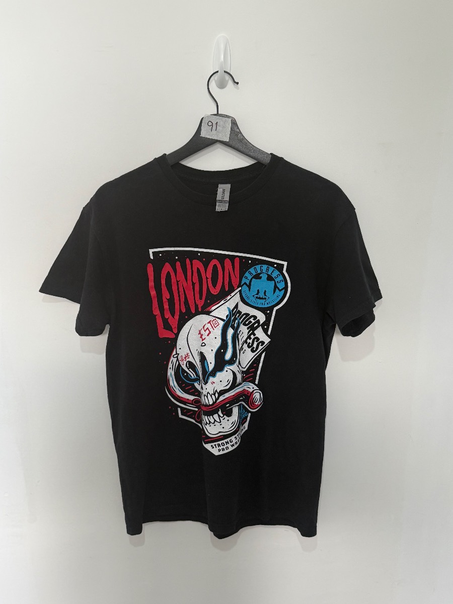 Progress Wrestling Mens Medium M Black T Shirt Graphic London Skull Strong Style
