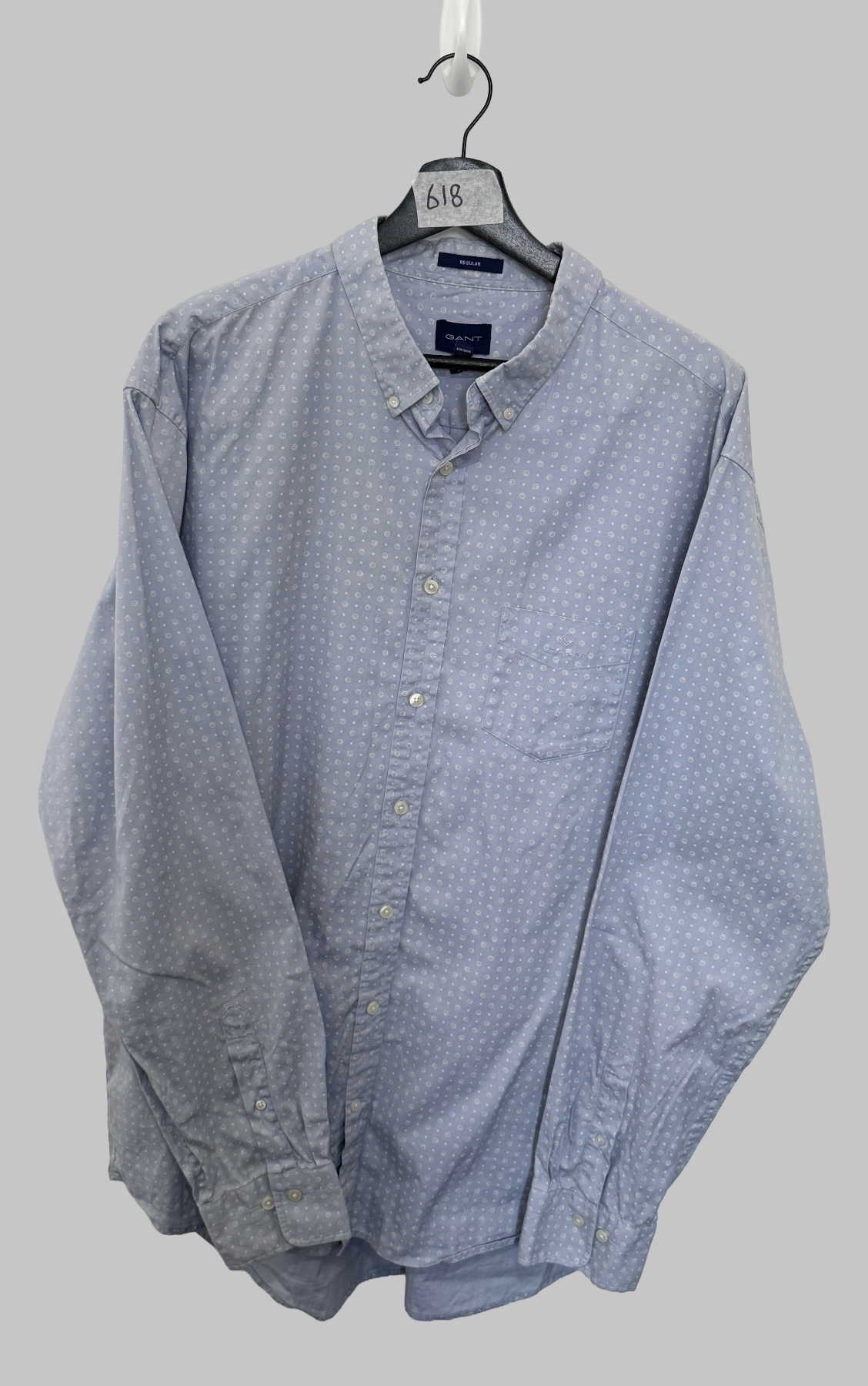 GANT Mens Shirt Large Blue White Micro Print Long Sleeve Button Down Regular Fit