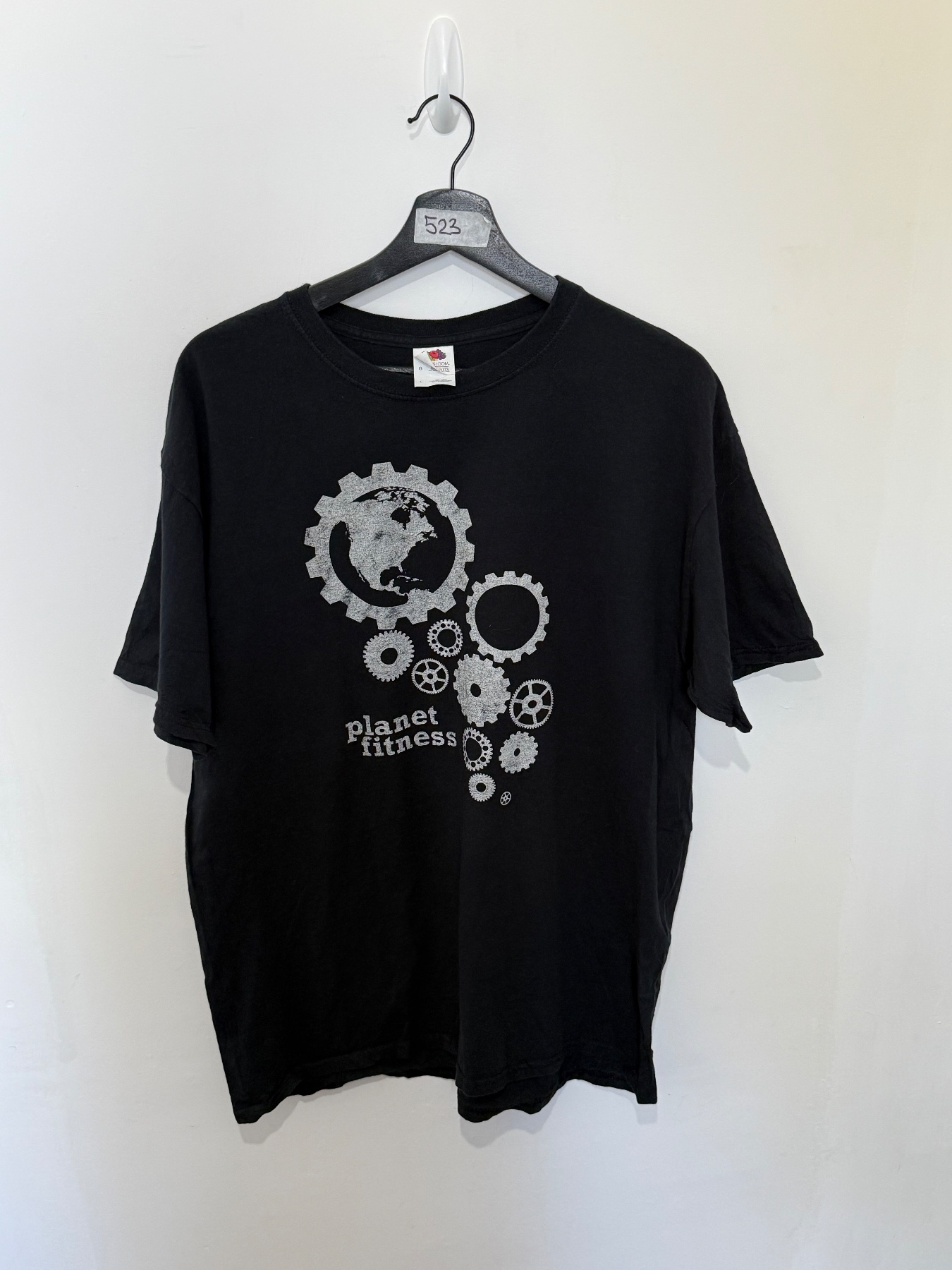 Planet Fitness Mens Graphic T-Shirt Large L Black Fruit of the Loom Cotton Tee Top