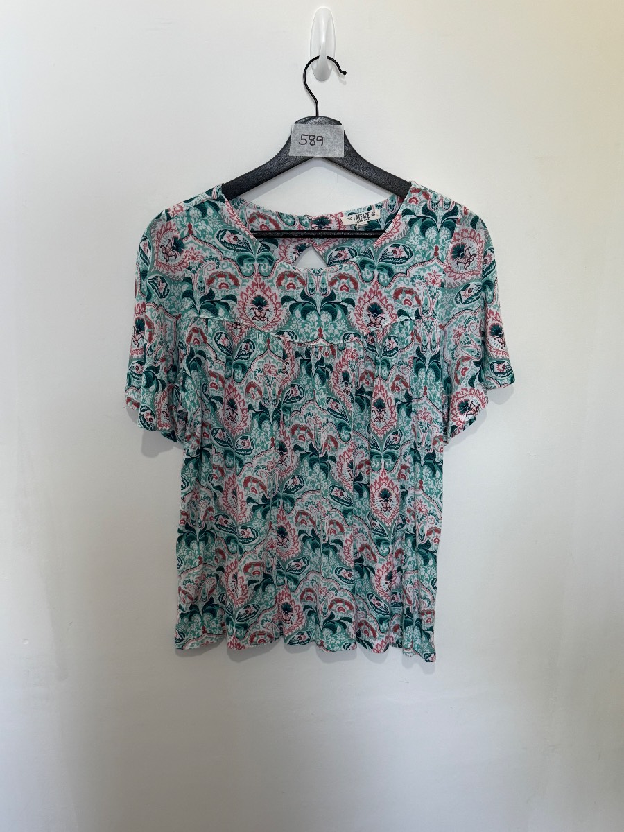 FatFace Womens Top Size UK 8 EU 36 Teal Pink Paisley Floral Keyhole Blouse⁠