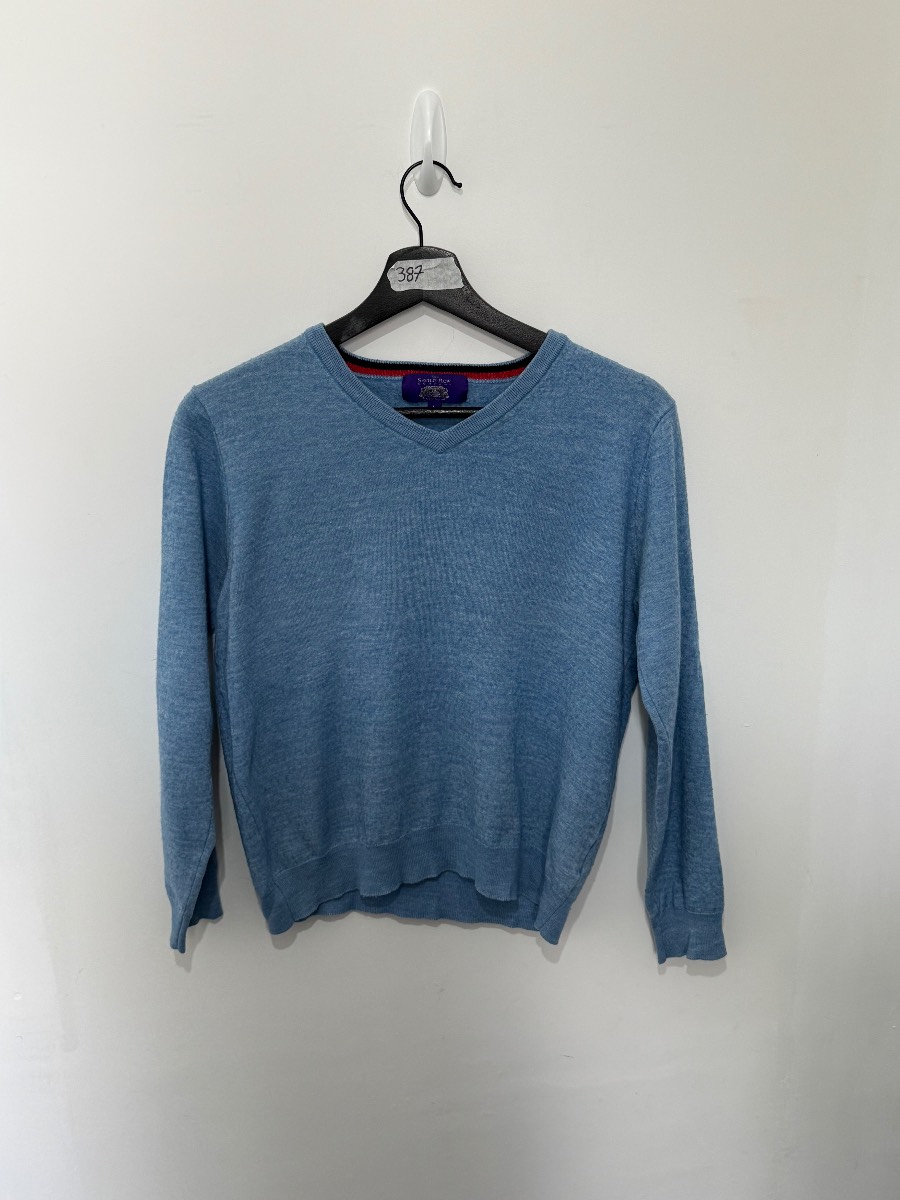 The Savile Row Company London Mens Blue V-Neck Knit Jumper Sweater Size L Pinhole