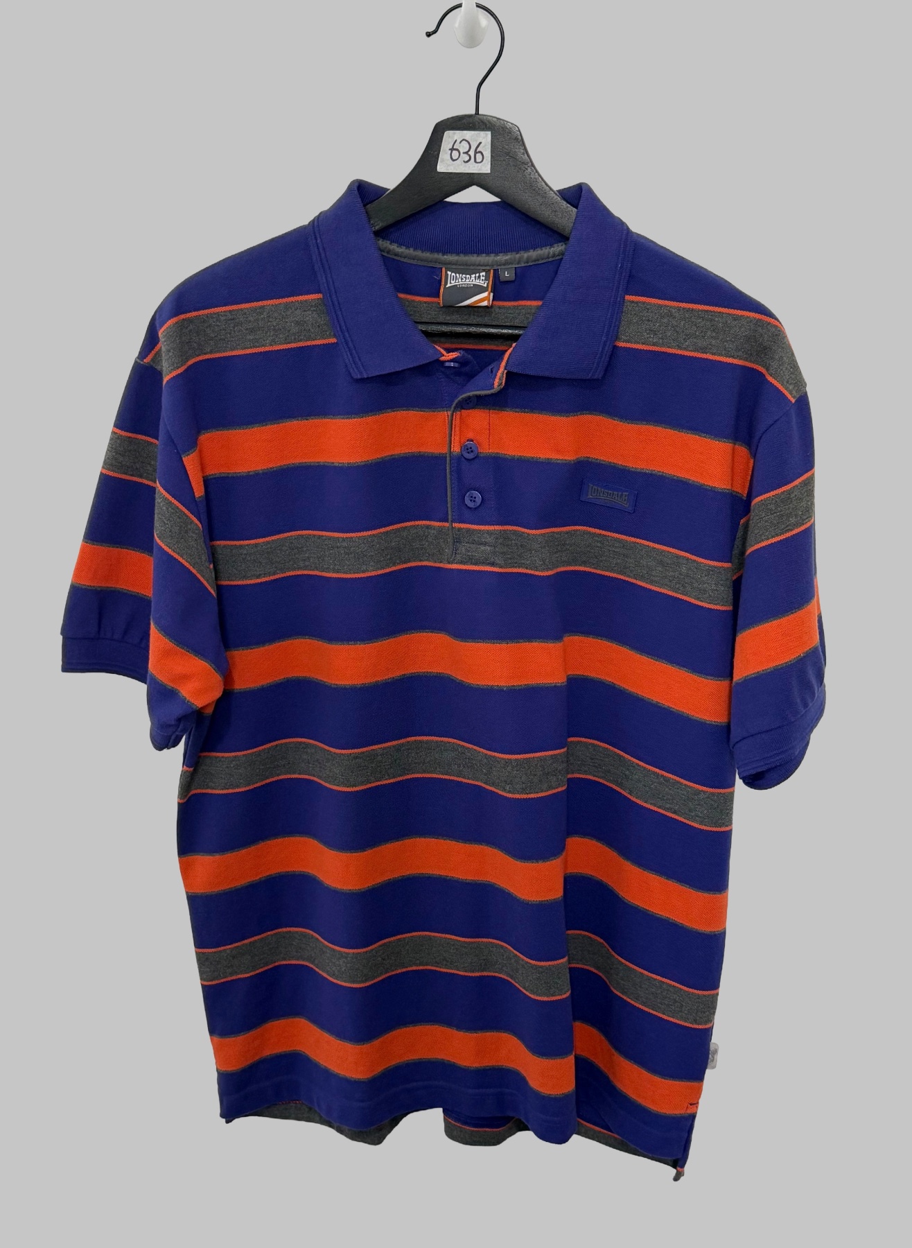 Lonsdale London Striped Polo Shirt Men Large L Blue Orange Grey Short Sleeve