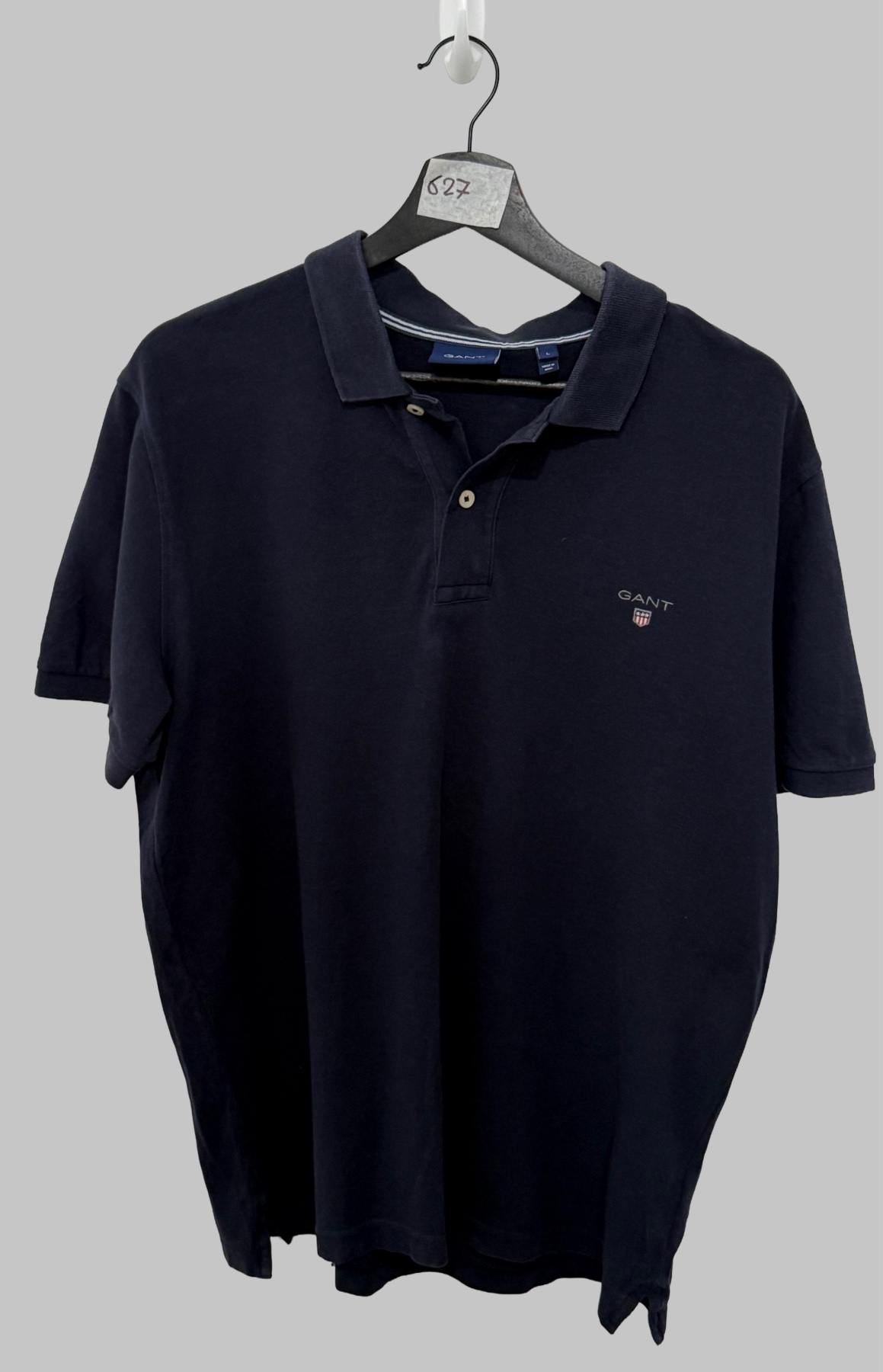 GANT Men's Navy Blue Short Sleeve Polo Shirt - Size L Embroidered Logo Cotton