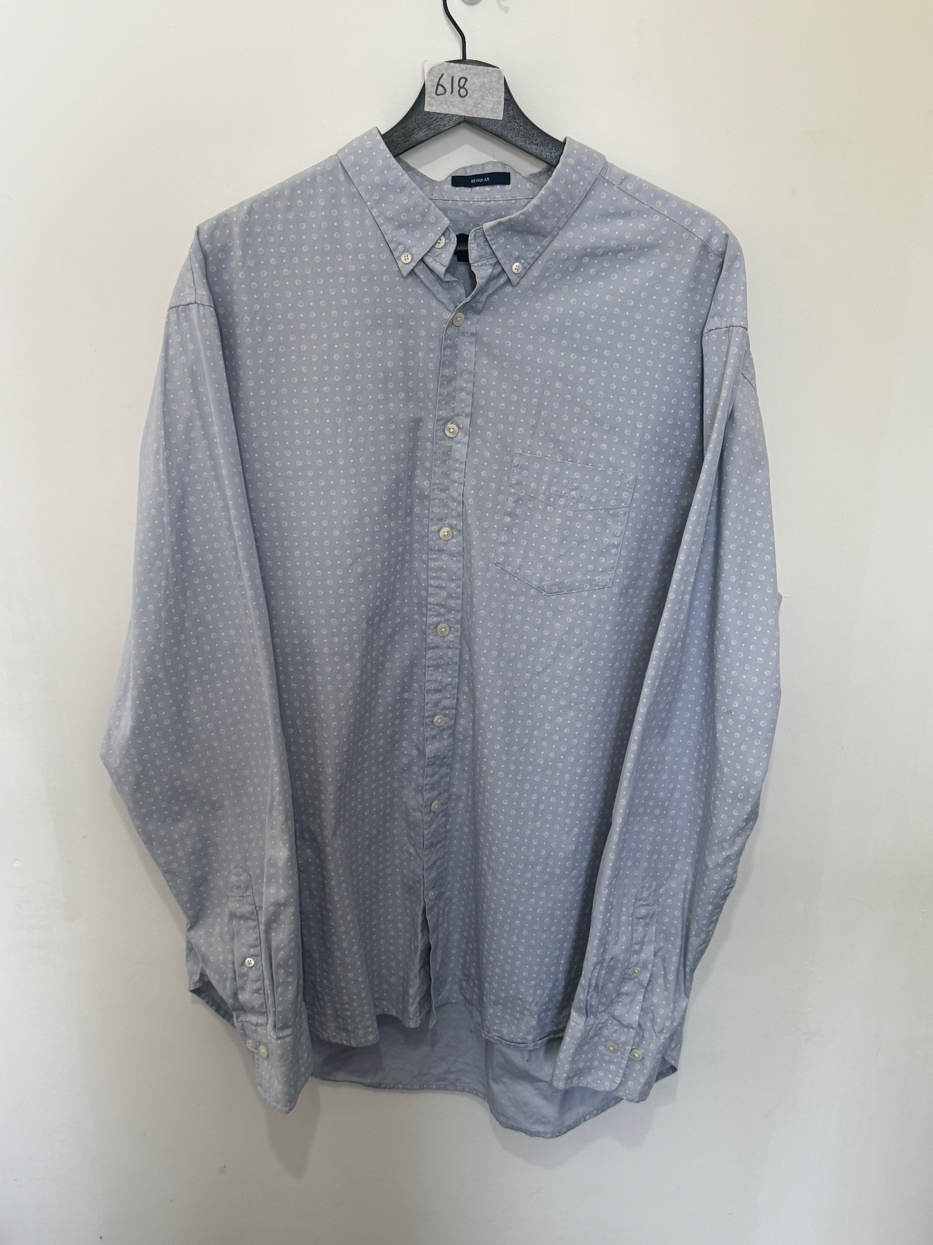 GANT Shirt Mens 2XL XXL Light Blue Micro Dot Geometric Button Down Long Sleeve
