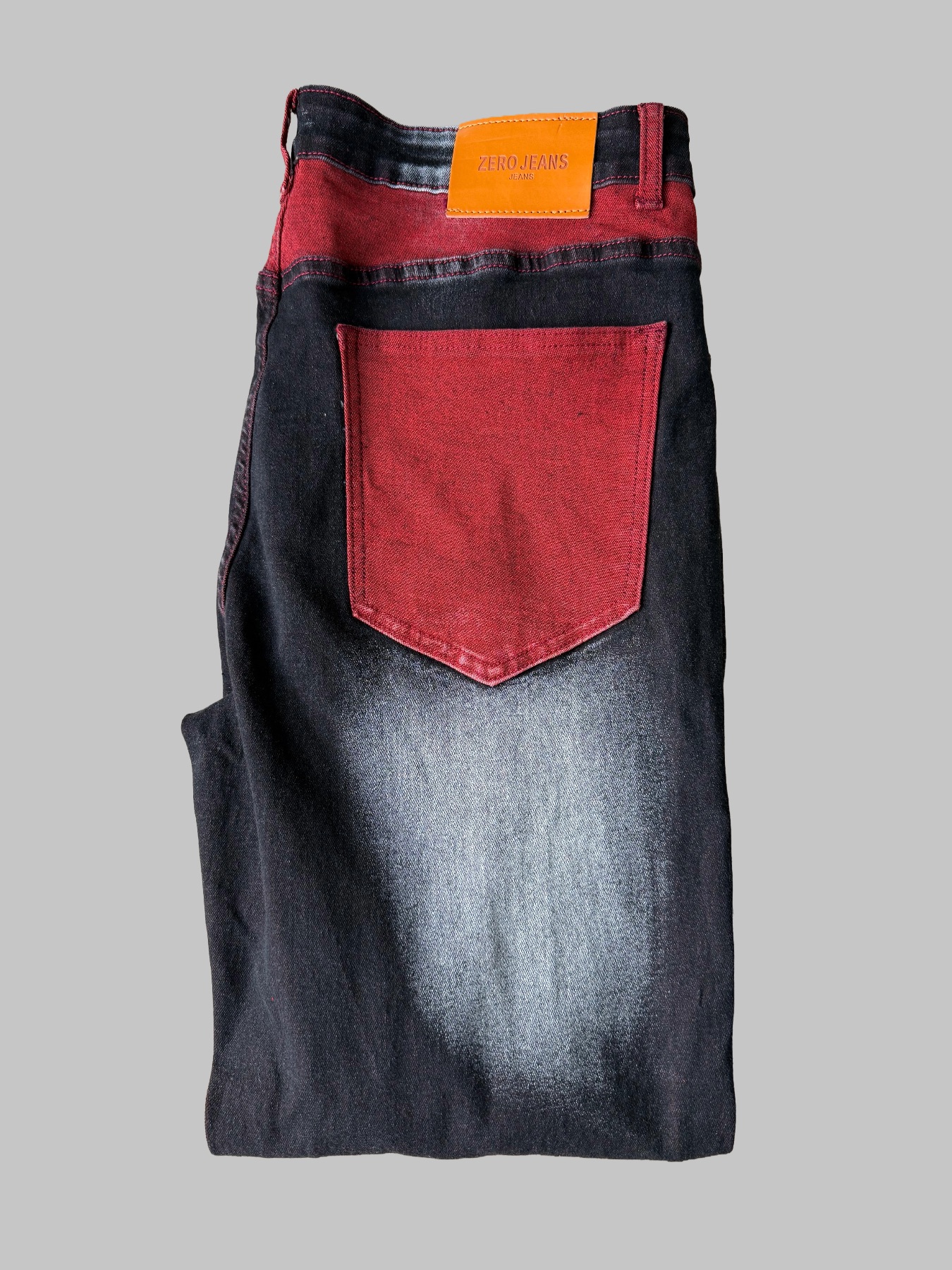 ZERO JEANS Men’s XL Black Red Distressed Denim Jeans Acid Wash Y2K Punk Streetwear