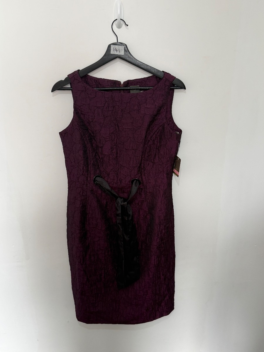 NWT Taylor Plum Burgundy Textured Sheath Dress Size 10 Satin Tie Cocktail Party