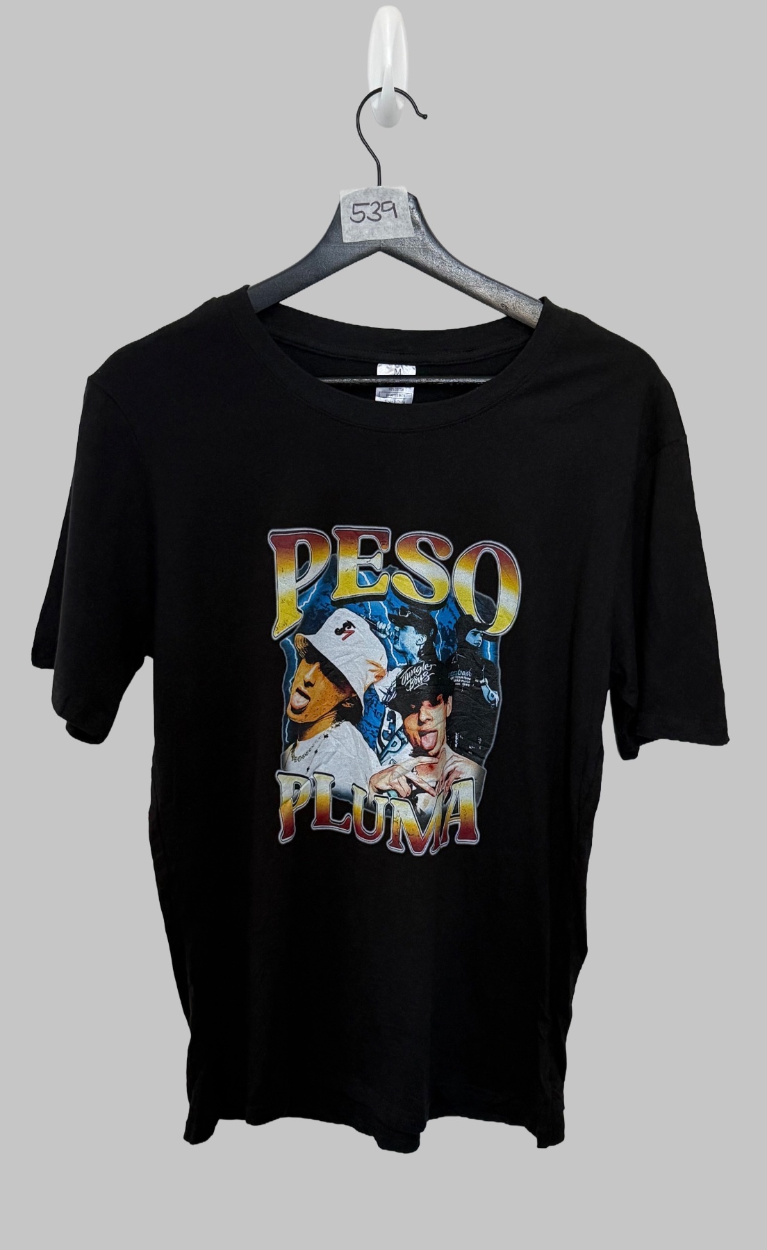 Peso Pluma Vintage Bootleg T-Shirt Black Graphic Rap Tee Size M 100% Cotton