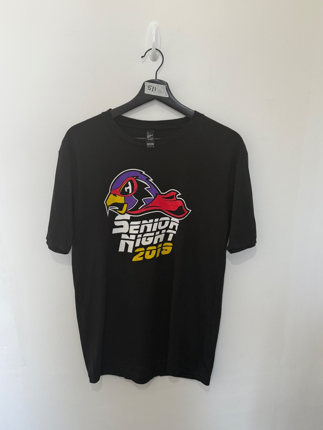 District Mens Senior Night 2019 Black Graphic T-Shirt Bird Mascot Size Medium