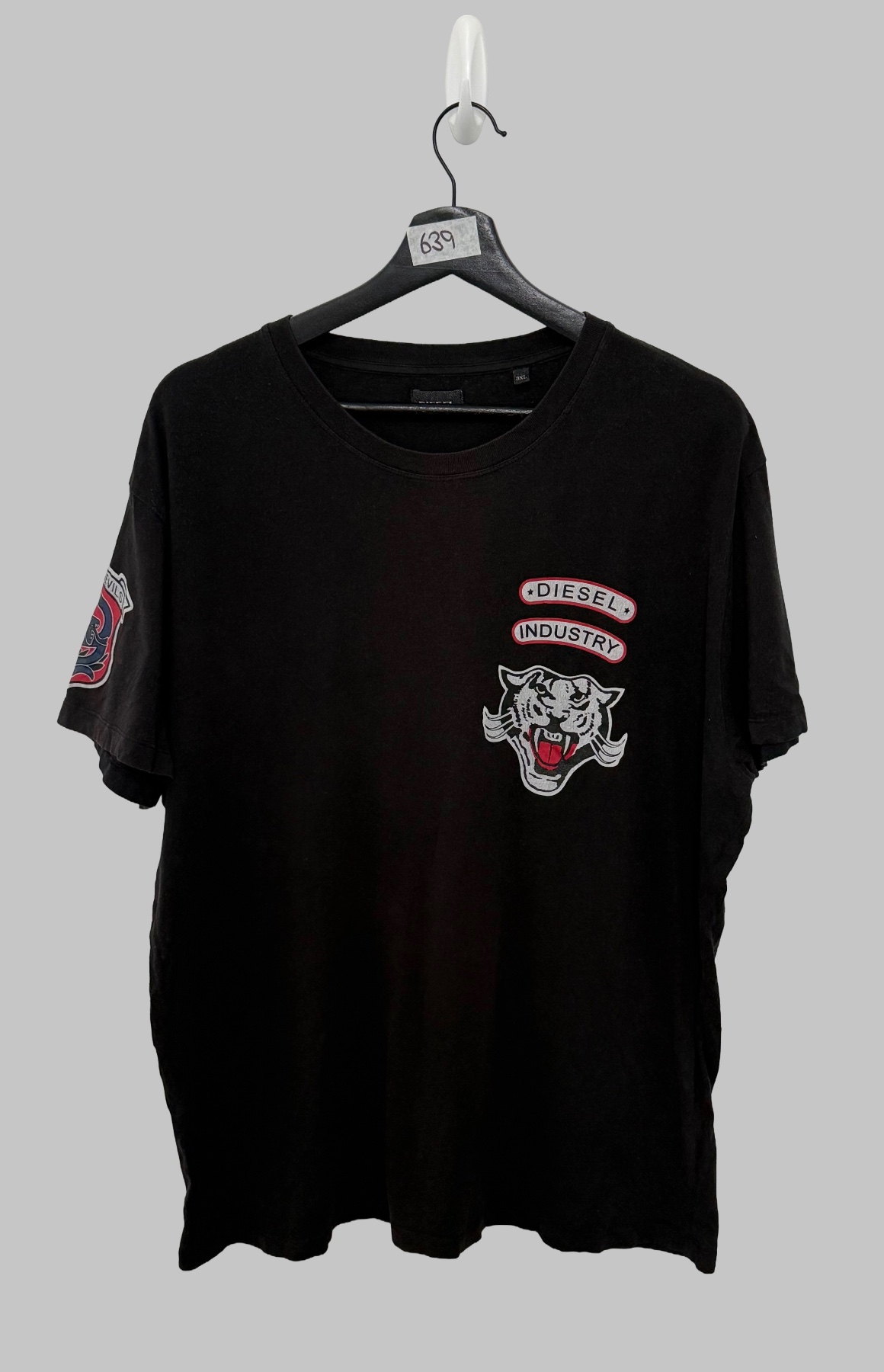 Diesel Industry T Shirt Mens 3XL Black Tiger Graphic Sleeve Badge Tee