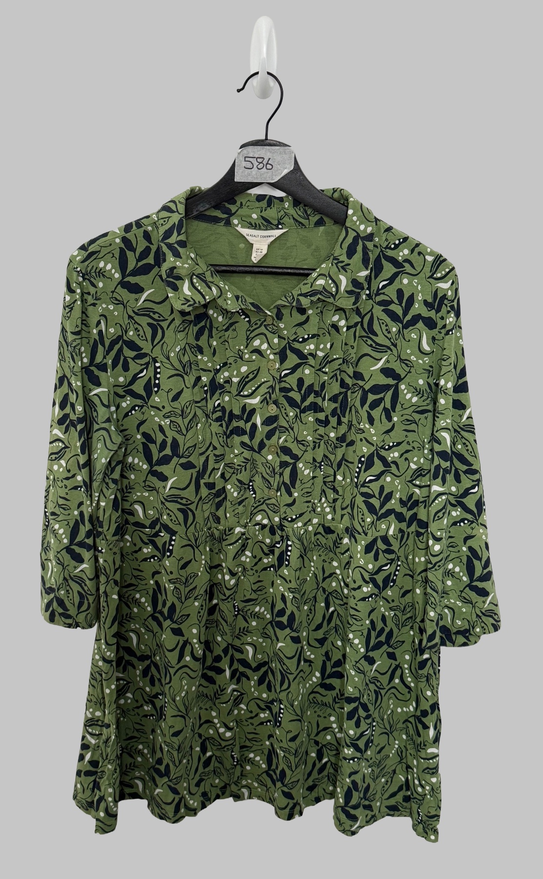 Seasalt Cornwall Green Botanical Leaf Print Tunic Top Shirt 3/4 Sleeve UK 10