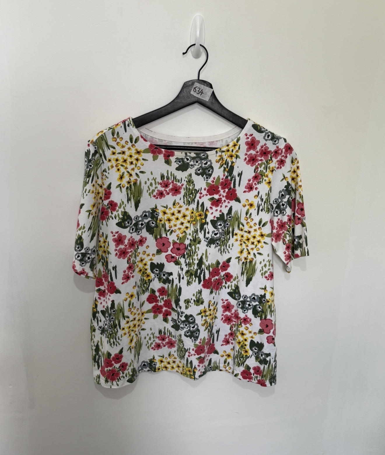 Seasalt Cornwall Organic Cotton Floral Top Size UK 14 EU 42 US 10 Short Sleeve