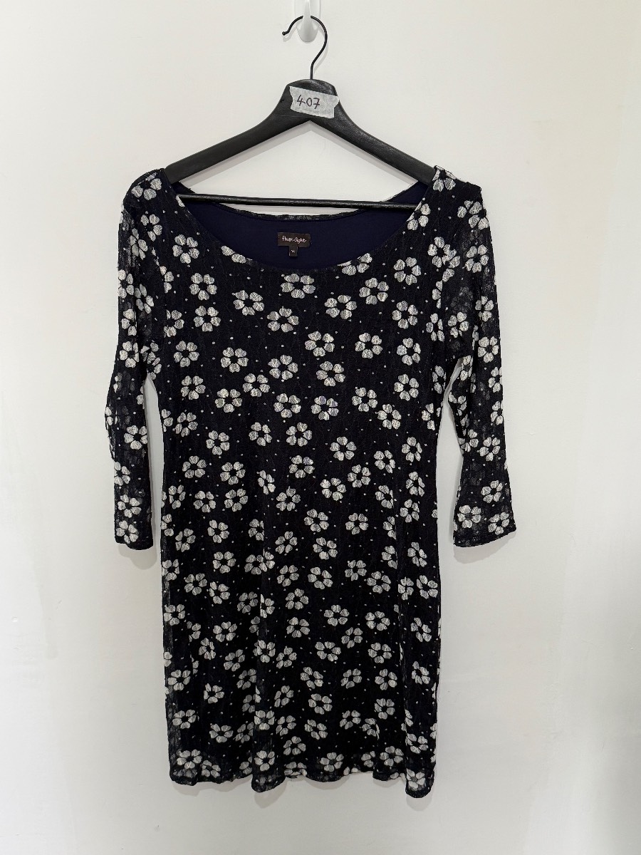 Phase Eight Womens Size 14 Navy Blue Floral Lace Dress 3/4 Sleeve Evening Party