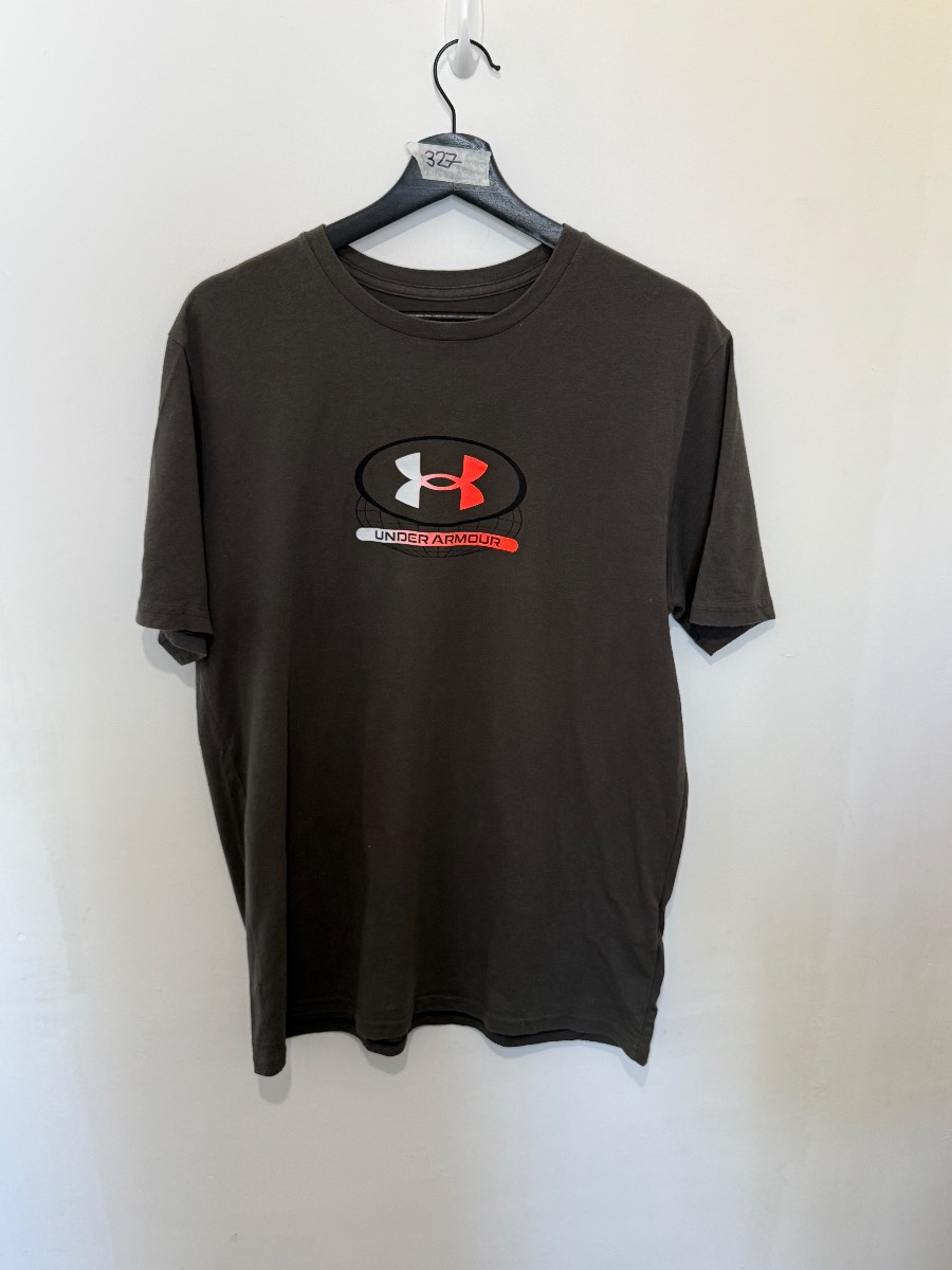 Under Armour Graphic T Shirt Medium Charcoal Grey Double Sided Logo Performance
