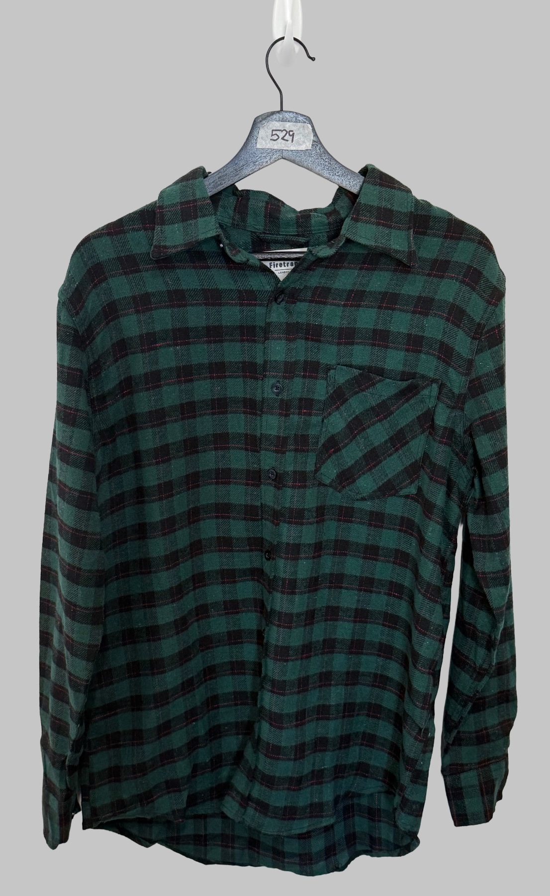 Firetrap Mens Flannel Shirt Medium Green Black Plaid Check Long Sleeve Button Up