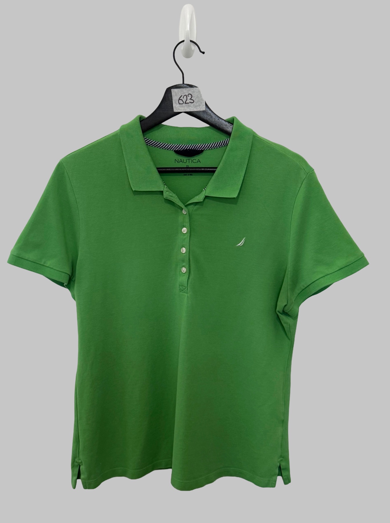 NAUTICA Women’s XL Green Polo Shirt Short Sleeve Stretch Cotton Embroidered Logo