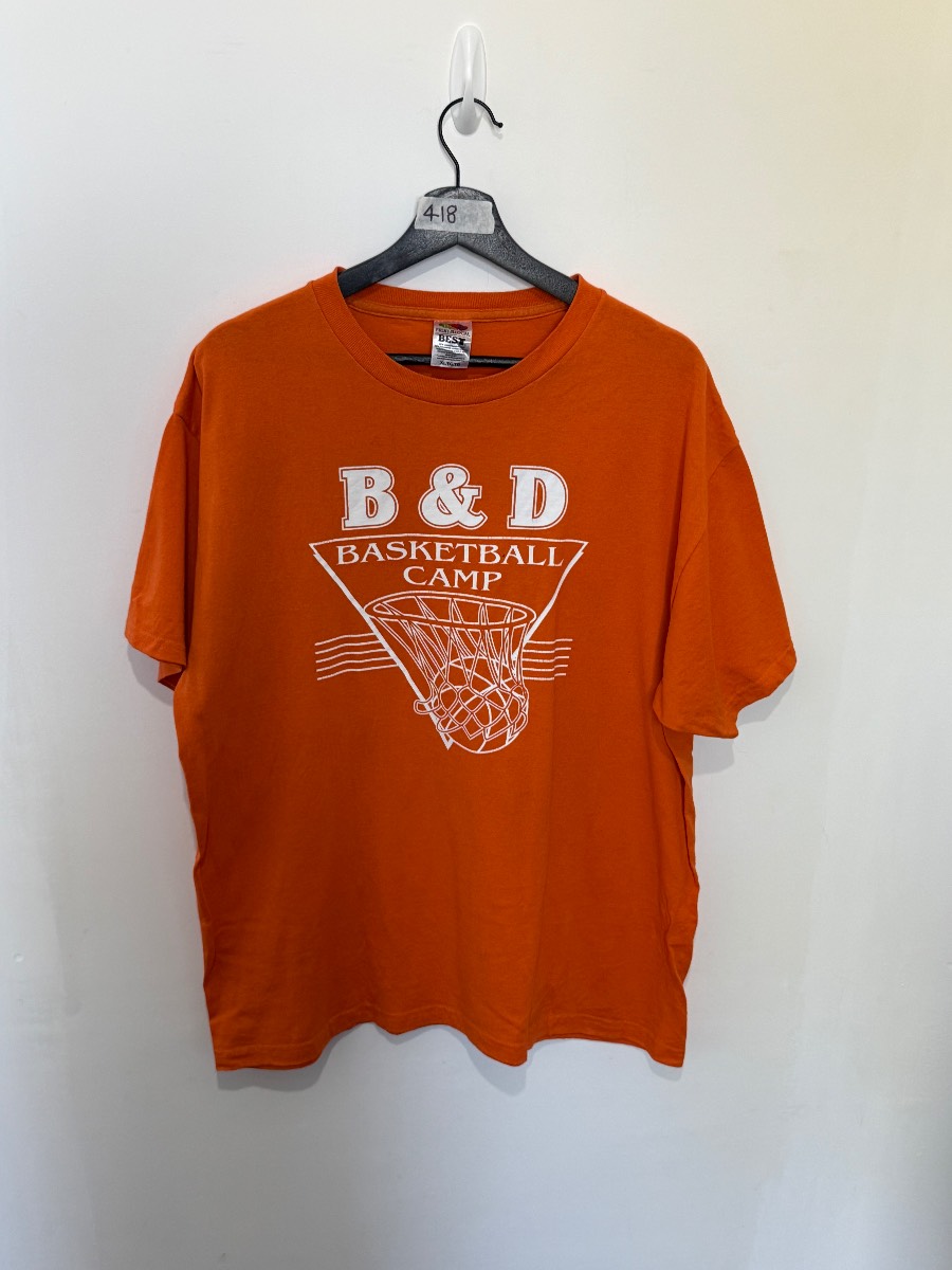 Vintage Fruit of the Loom Orange Basketball Graphic T Shirt Mens XL Made USA Fabric